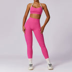 Spring All-matching Casual Contrast Color Beauty Back Yoga Clothes Suit for Women Long Sleeve Gold Ammonia Cloud Fabric Tight Fit Breathable Sports Set