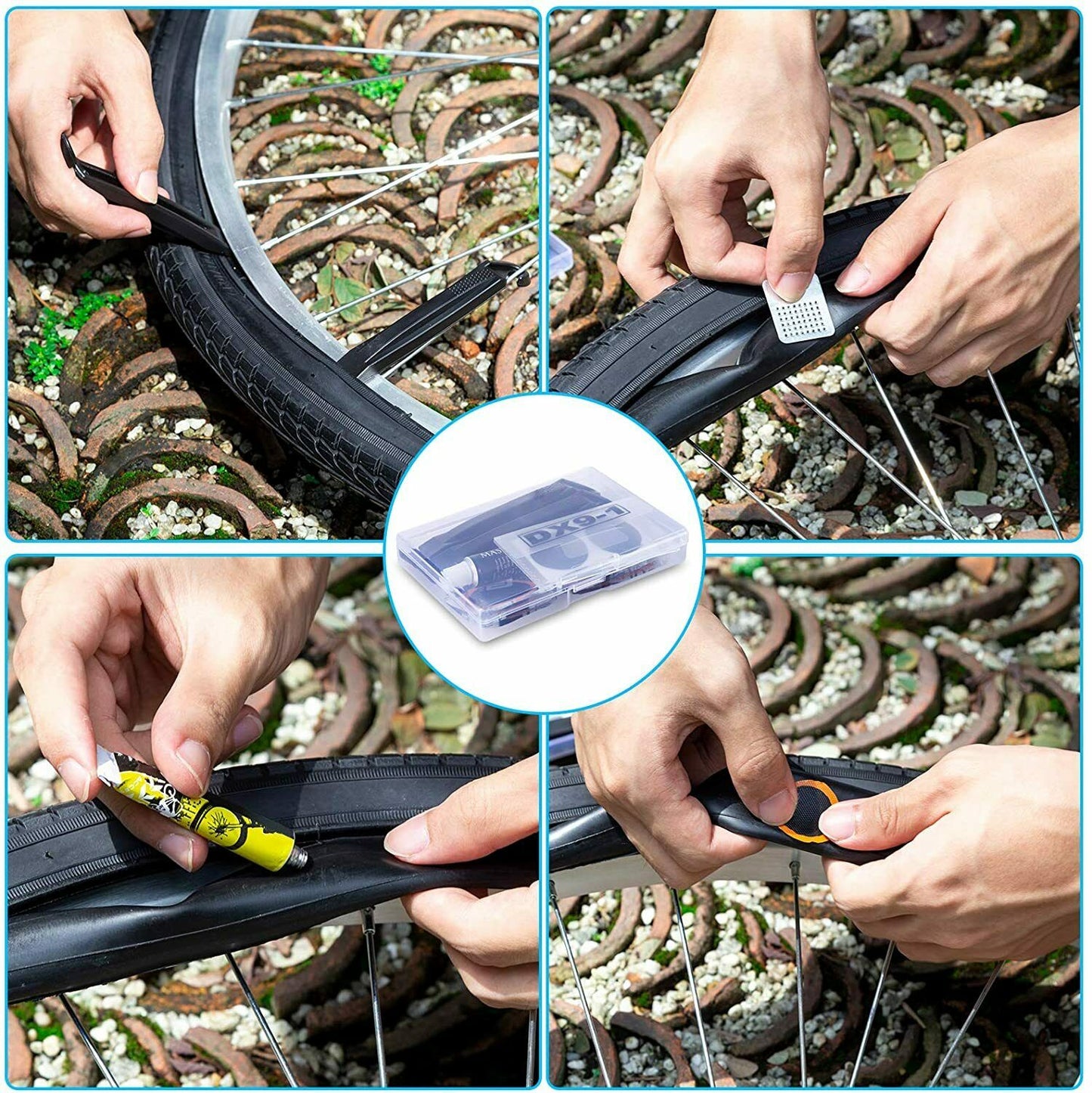 Bike Patch Kit Bicycle Tire Repair Inner Tube Fix Puncture Glue Patches Tool Set