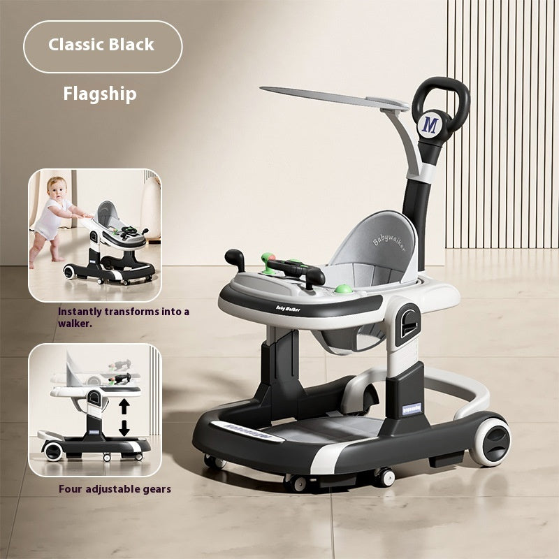 Lightweight Foldable Baby Walker with Push Handle | Multifunctional Anti-Rollover Infant Walking Aid with Music Toy Tray & Height Adjustment