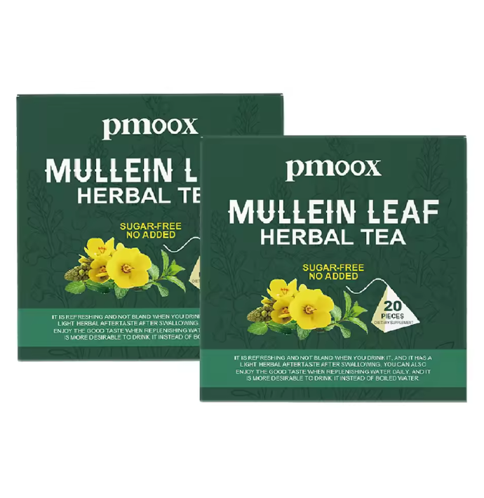 Two packages of organic mullein Leaf Herbal Tea on a white background