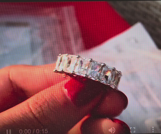 ANZIW 925 Sterling Silver Radiant Cut Full Eternity Ring | 6x4mm Sona Simulated Diamond Band | Luxury 5A Zircon Jewelry for Women