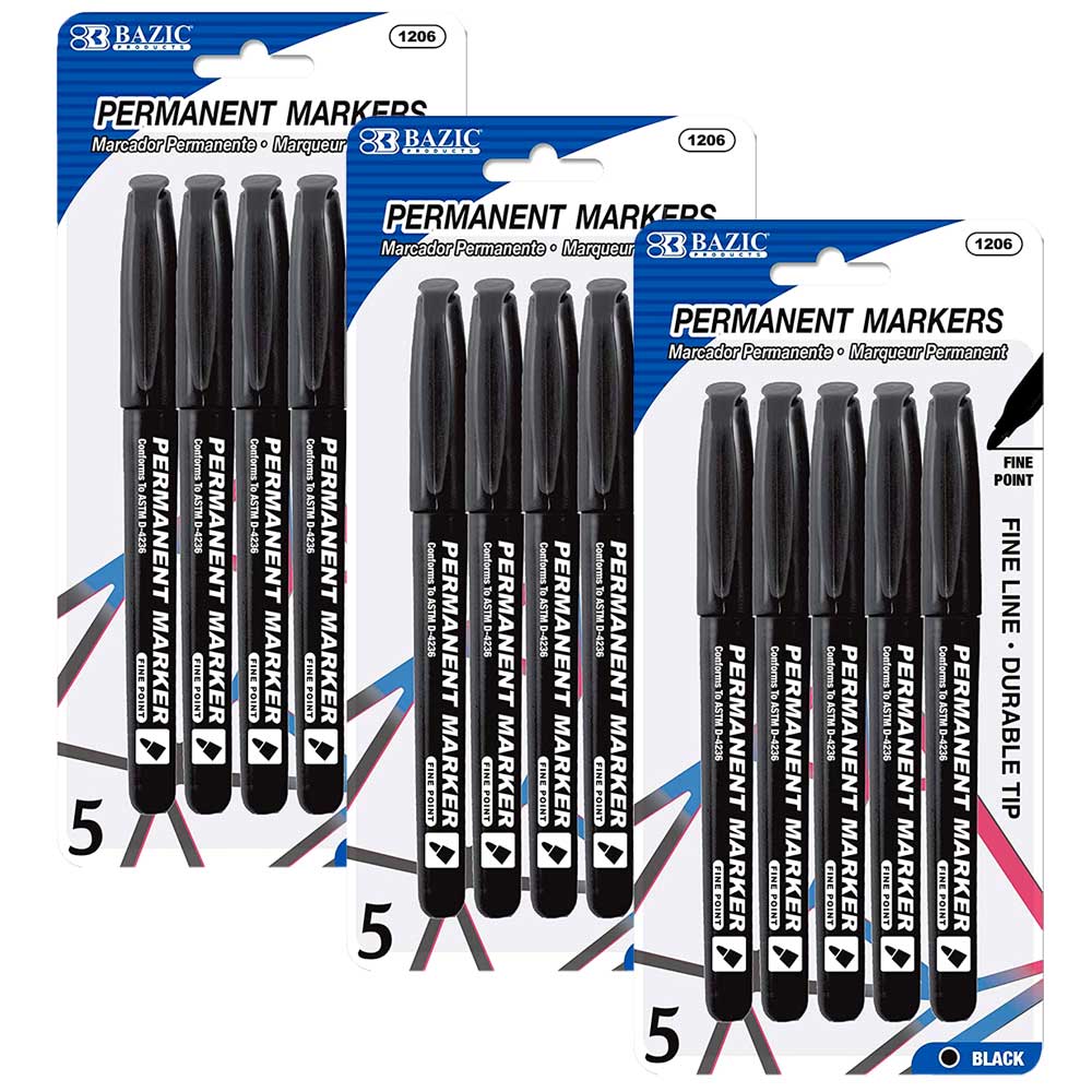 Permanent Markers w/ Pocket Clip | Black Fine Tip (5/Pack) - g8central.com