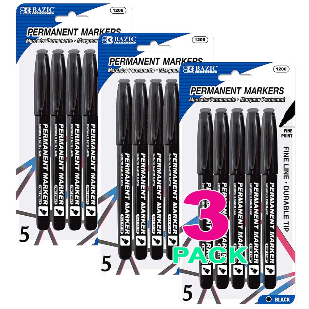 Permanent Markers w/ Pocket Clip | Black Fine Tip (5/Pack) - g8central.com