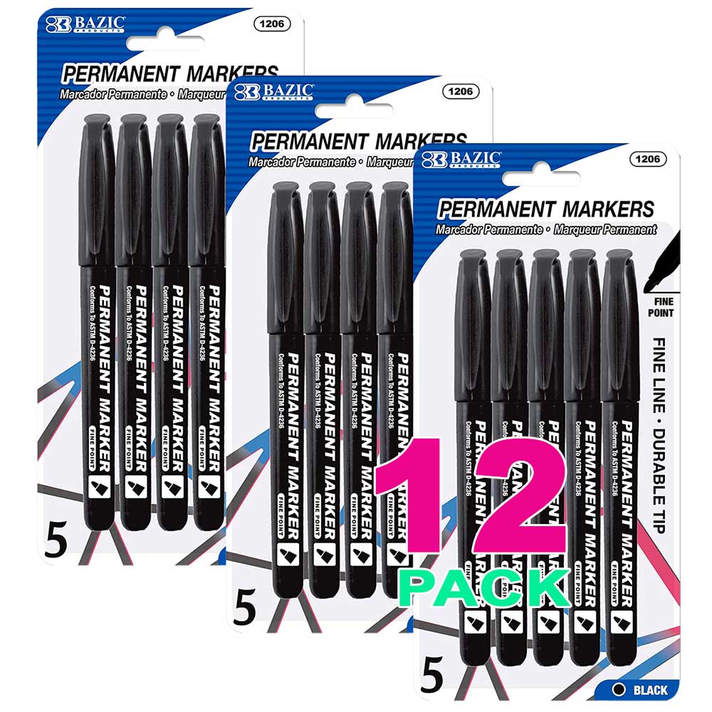 Permanent Markers w/ Pocket Clip | Black Fine Tip (5/Pack) - g8central.com