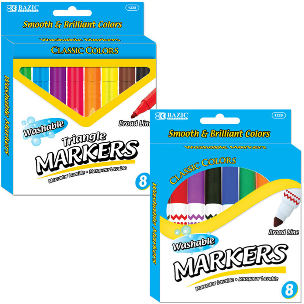 8-Color Broad Line Jumbo Washable MARKERS | Triangle MARKERS.