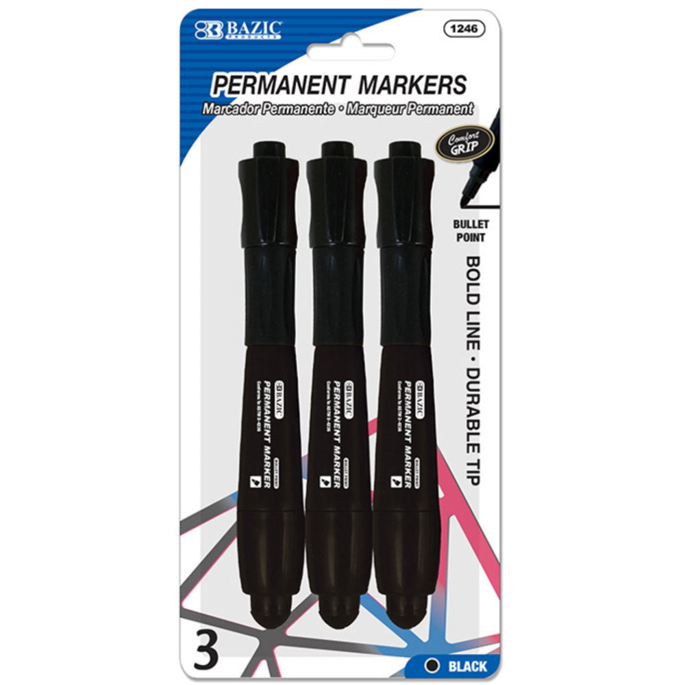 Permanent Marker with Rubber Grip & Bullet Tip (3-ct/Pack) | BLACK or Assorted COLOR.