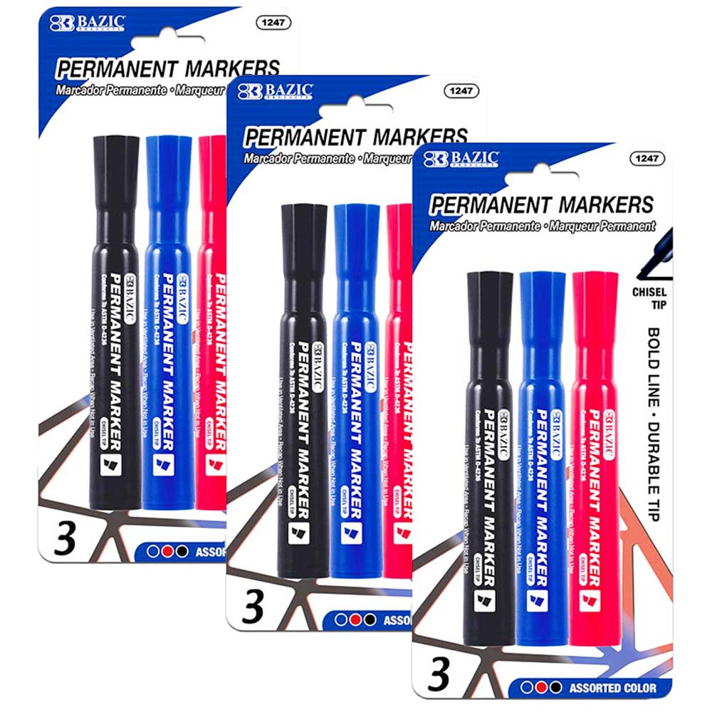 Permanent Markers Chisel Tip Desk Style | Asst. Color | 3 Ct - g8central.com