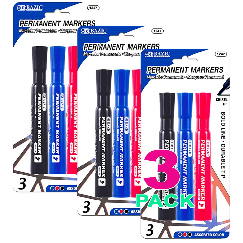 Permanent Markers Chisel Tip Desk Style | Asst. Color | 3 Ct - g8central.com