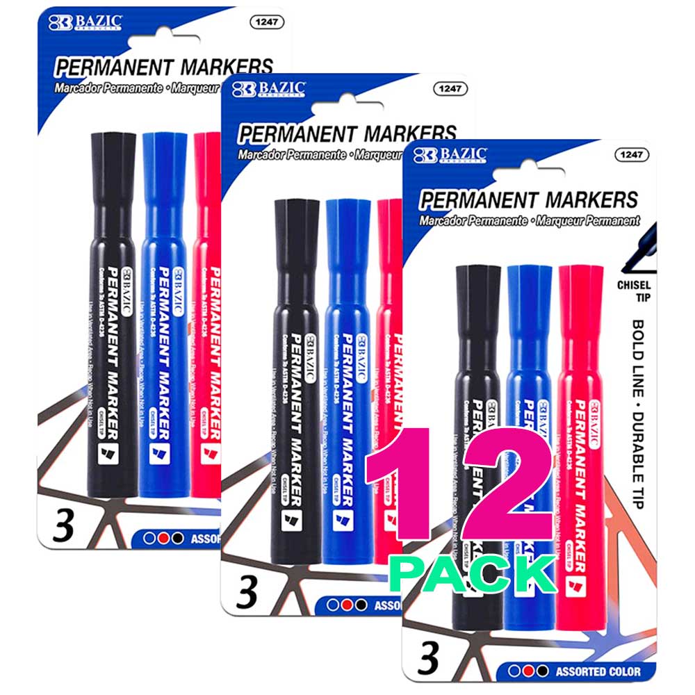 Permanent Markers Chisel Tip Desk Style | Asst. Color | 3 Ct - g8central.com