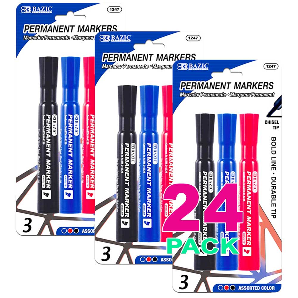 Permanent Markers Chisel Tip Desk Style | Asst. Color | 3 Ct - g8central.com