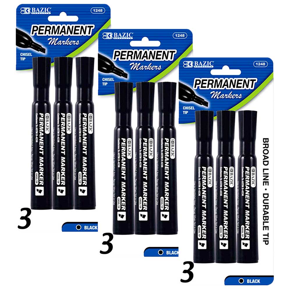 Permanent Markers Chisel Tip Desk Style. Black | 3 Ct