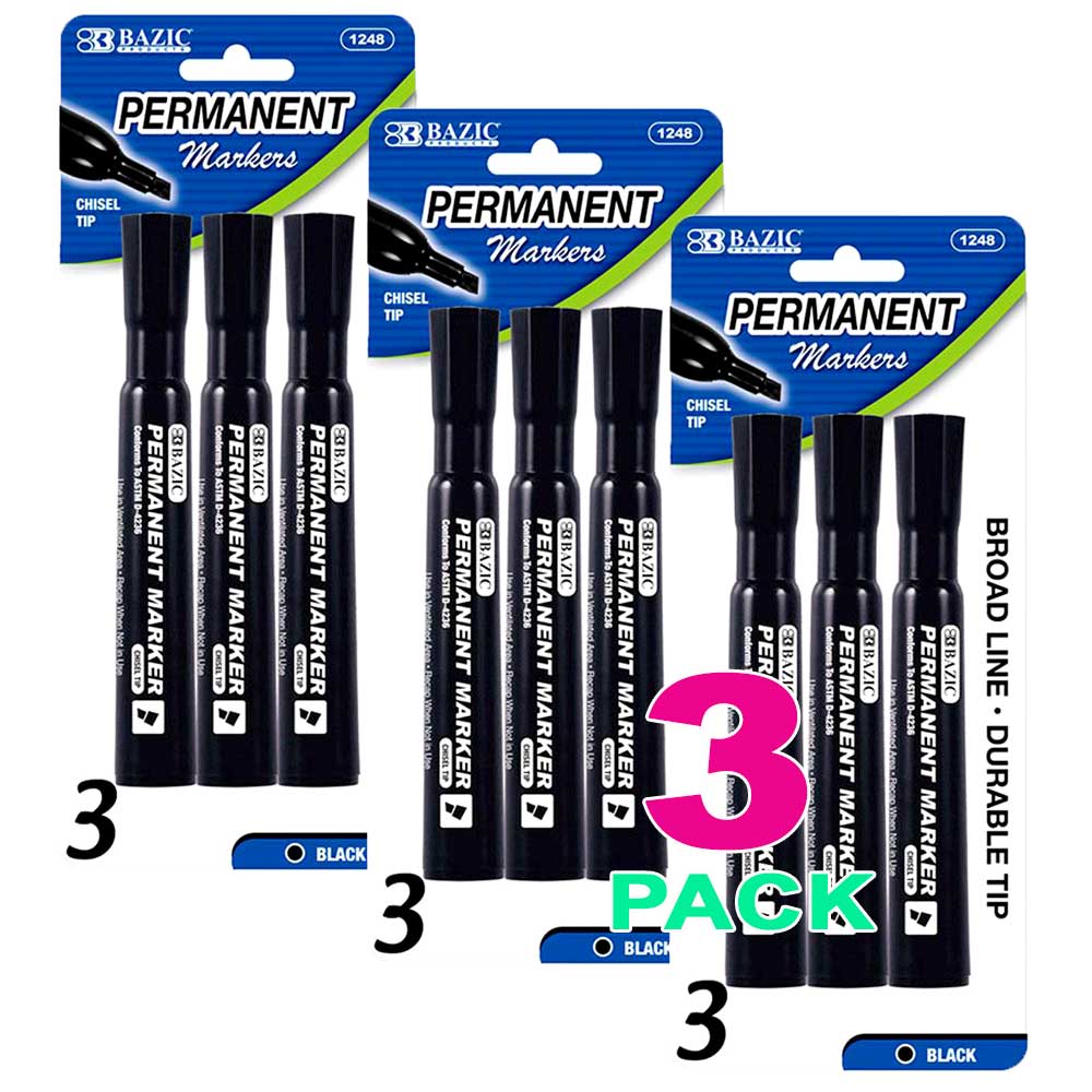 Permanent Markers Chisel Tip Desk Style. Black | 3 Ct