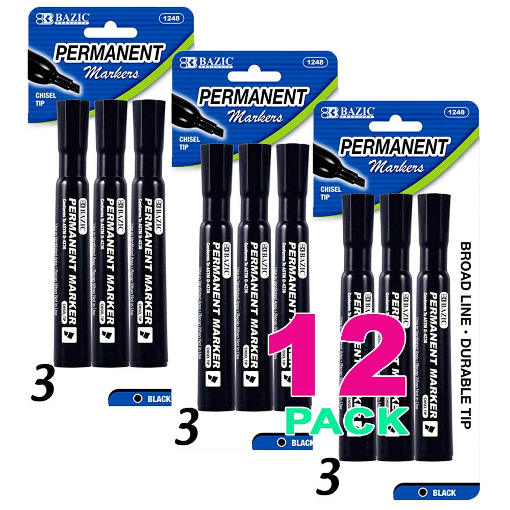 Permanent Markers Chisel Tip Desk Style. Black | 3 Ct