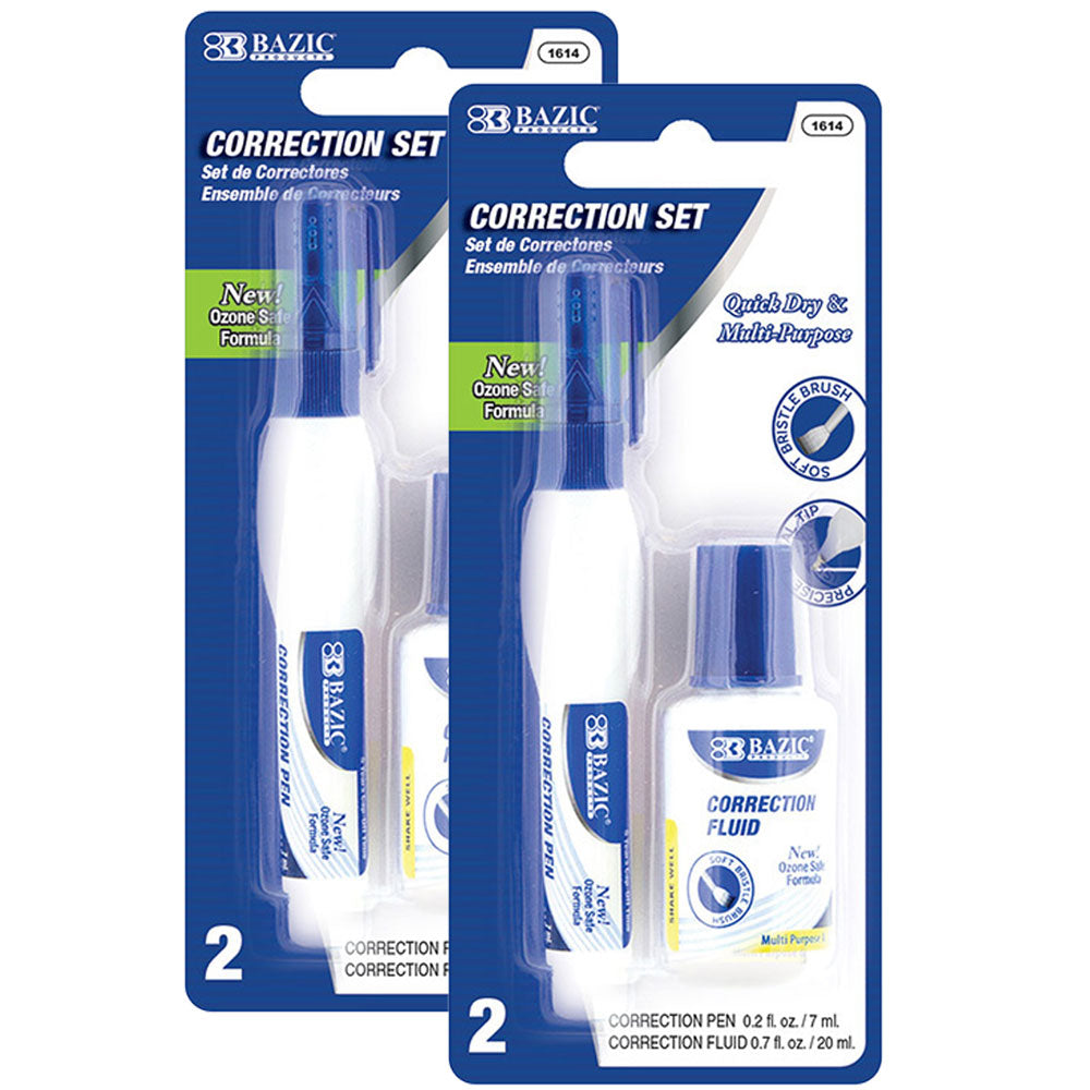 Correction Pen with Metal Tip & Correction Fluid (2/Pack).