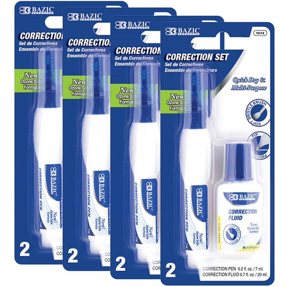 Correction Pen with Metal Tip & Correction Fluid (2/Pack).