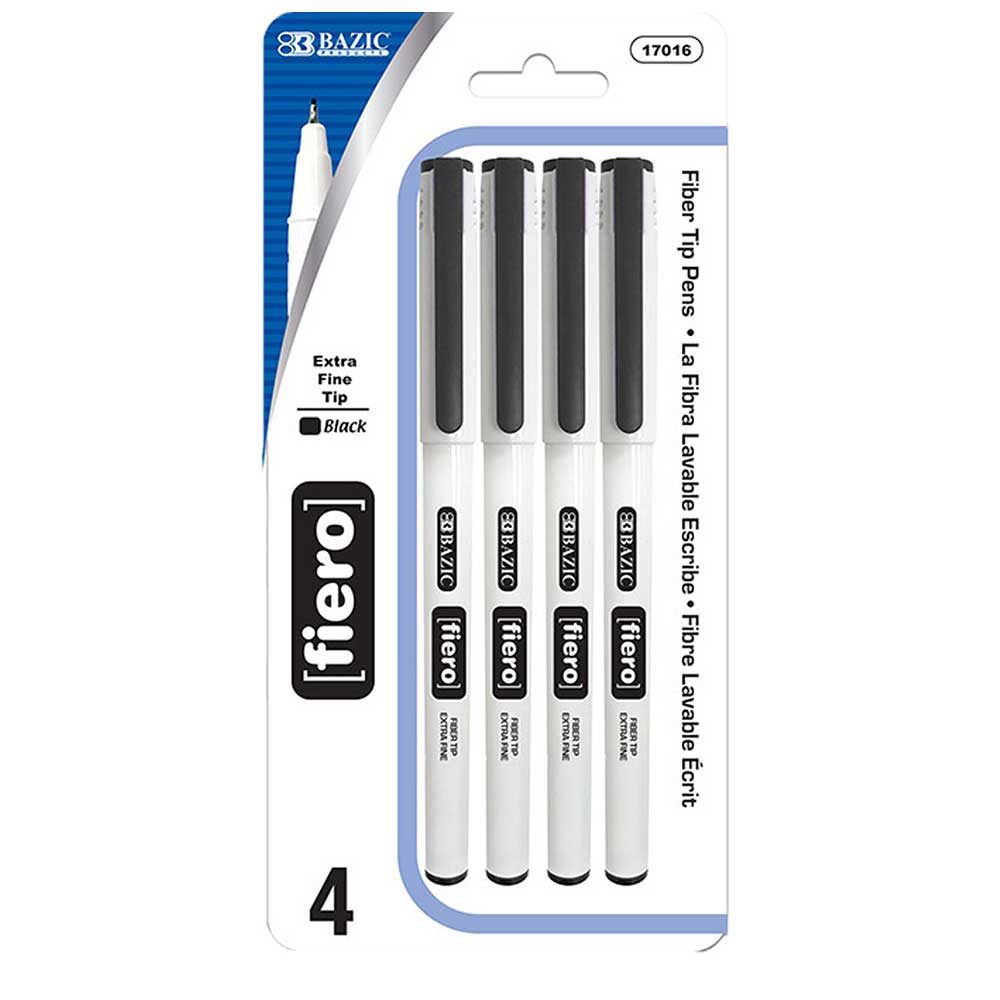 Fiero Black Fiber Tip Pen Fineliner, Extra Fine Point Pens | 4 Ct - g8central.com