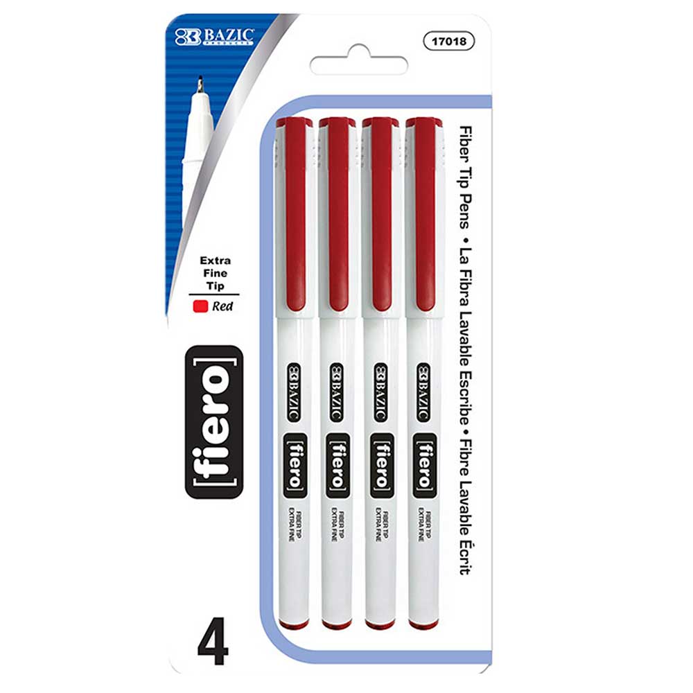 Fiero Red Fiber Tip Pen Fineliner, Extra Fine Point Pens | 4 Ct