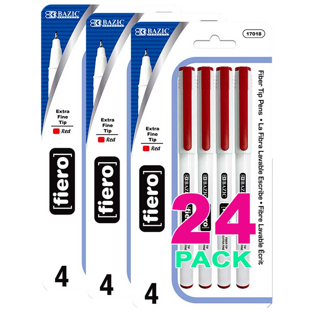 Fiero Red Fiber Tip Pen Fineliner, Extra Fine Point Pens | 4 Ct