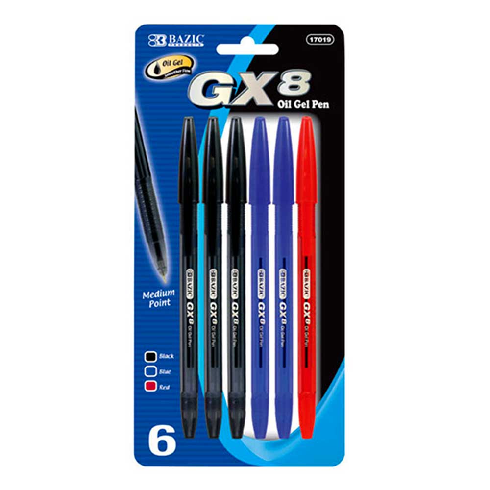 Pens GX-8 Assorted Oil Gel Ink Pen, Ballpoint Pens, Medium Point 1.0mm | 6 Ct