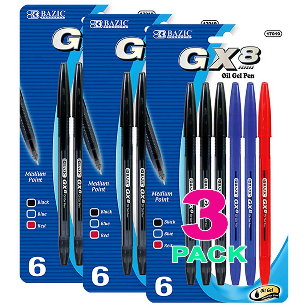 Pens GX-8 Assorted Oil Gel Ink Pen, Ballpoint Pens, Medium Point 1.0mm | 6 Ct