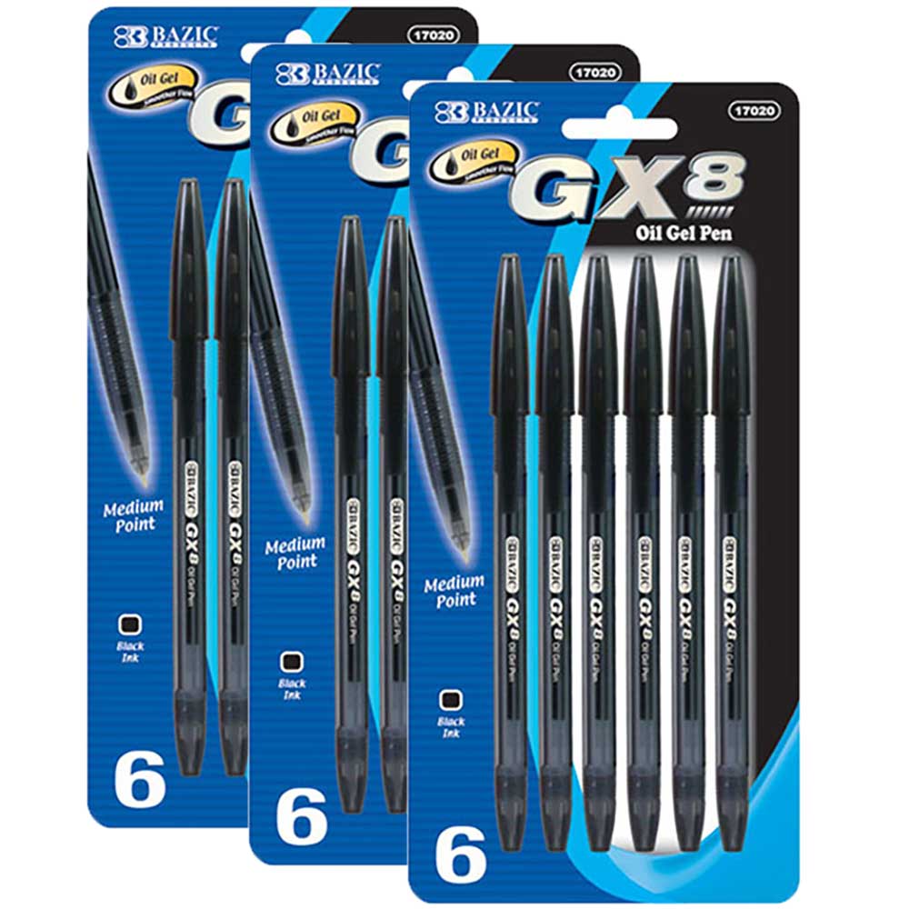 GX-8 Black Oil Gel Ink Pen, Ballpoint Pens, Medium Point 1.0mm | 6 Ct