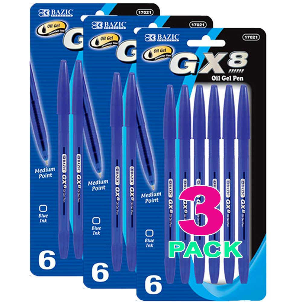 GX-8 Blue Oil Gel Ink Pen, Ballpoint Pens, Medium Point 1.0mm | 6 Ct