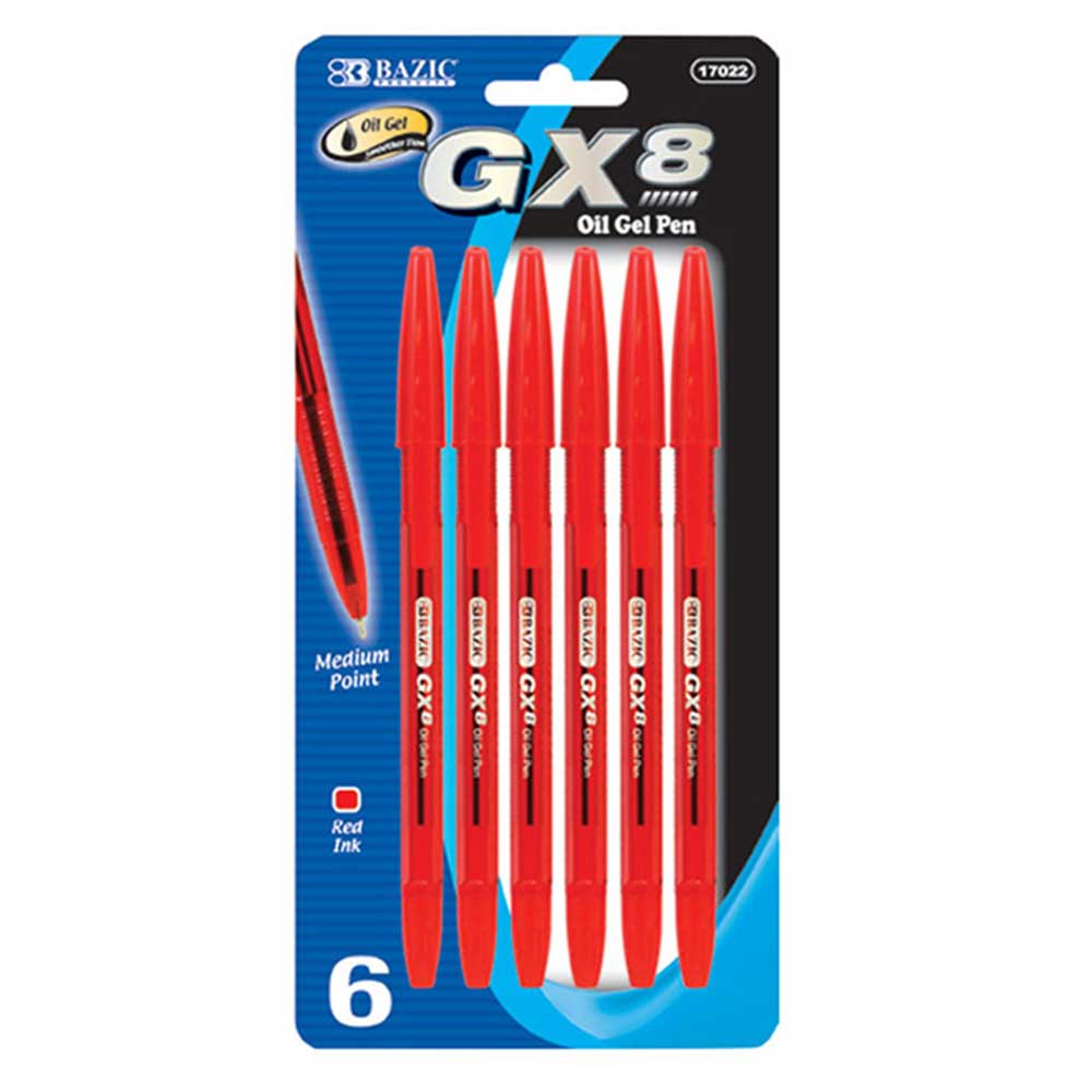 GX-8 Red Oil Gel Ink Pen, Ballpoint Pens, Medium Point 1.0mm | 6 Ct