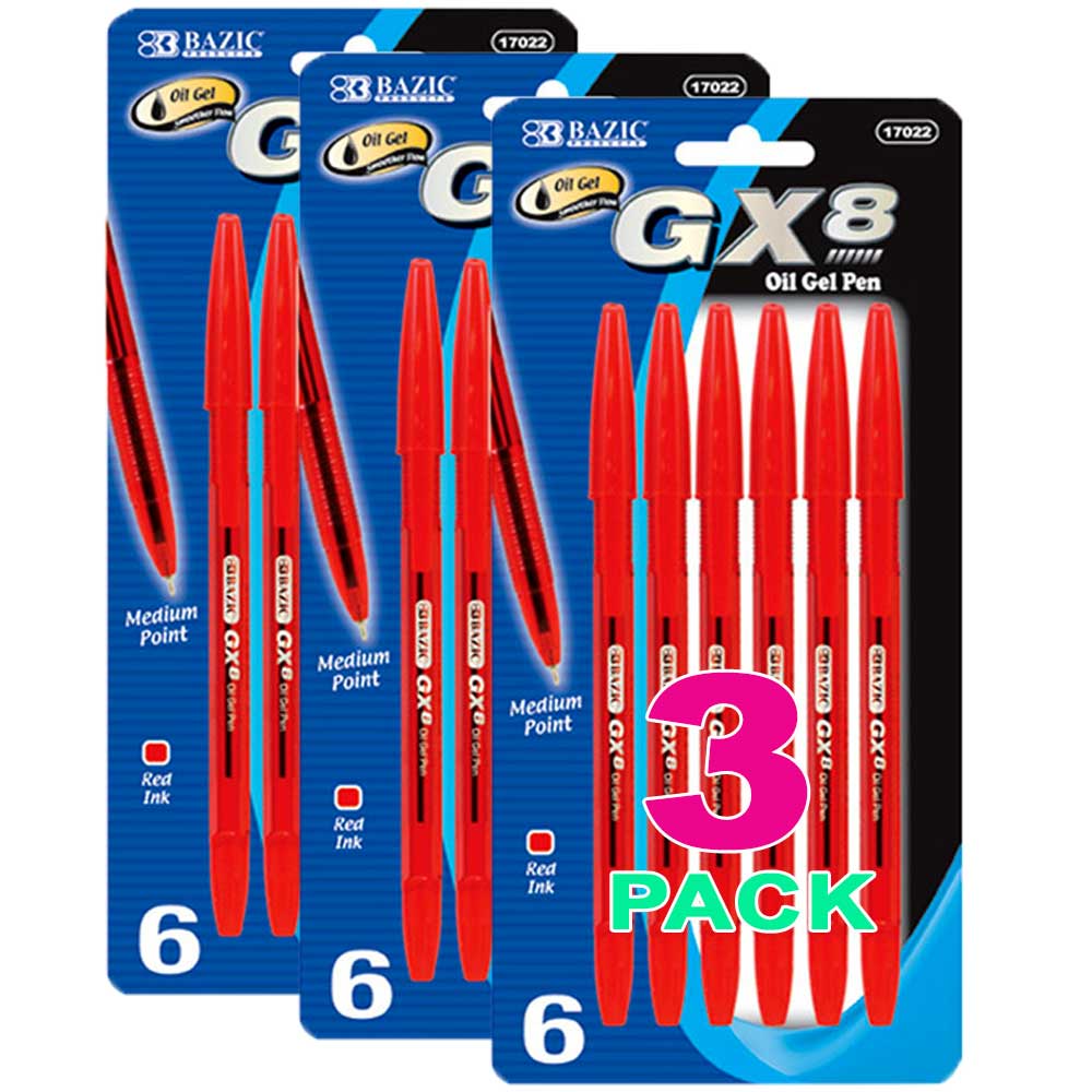 GX-8 Red Oil Gel Ink Pen, Ballpoint Pens, Medium Point 1.0mm | 6 Ct