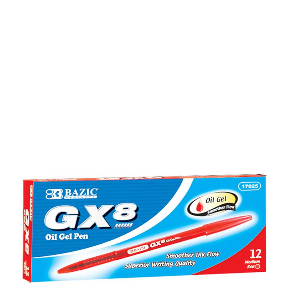 GX-8 Red Oil Gel Ink Pen, Ballpoint Pens, Medium Point 1.0mm | 12 Ct