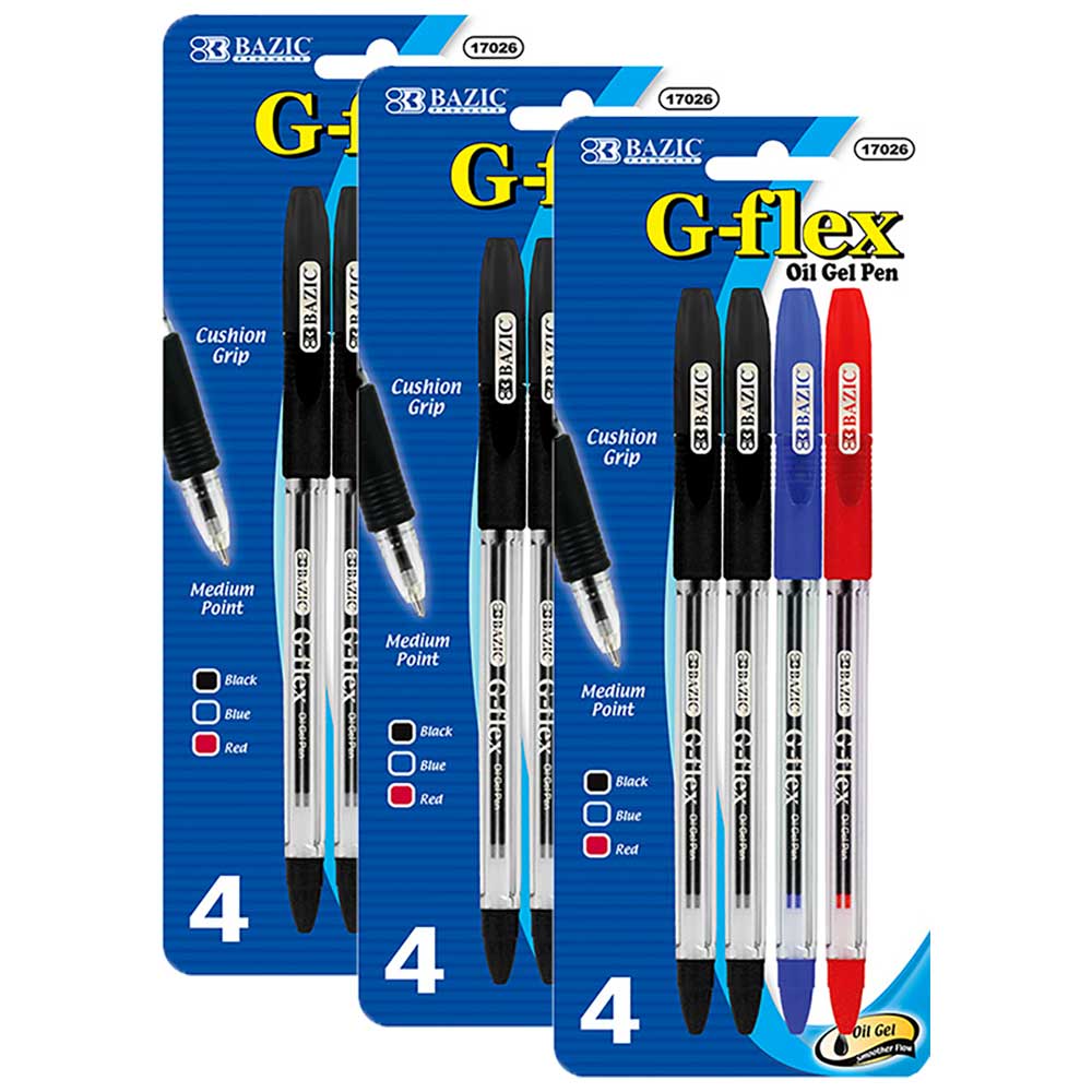 Assorted Color G-Flex Oil-Gel Ink Pen, Soft Barrel Grip | 4 Ct