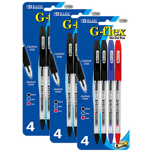 Assorted Color G-Flex Oil-Gel Ink Pen, Soft Barrel Grip | 4 Ct