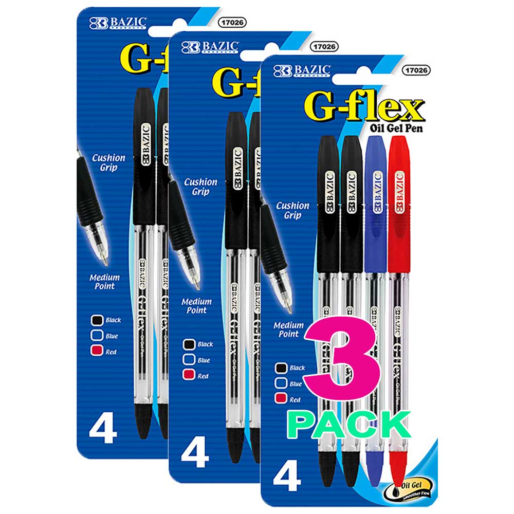 Assorted Color G-Flex Oil-Gel Ink Pen, Soft Barrel Grip | 4 Ct