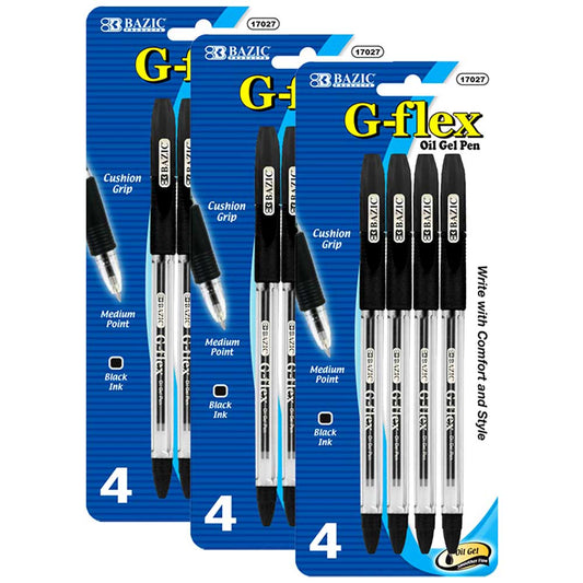 Black Color G-Flex Oil-Gel Ink Pen, Soft Barrel Grip | 4 Ct