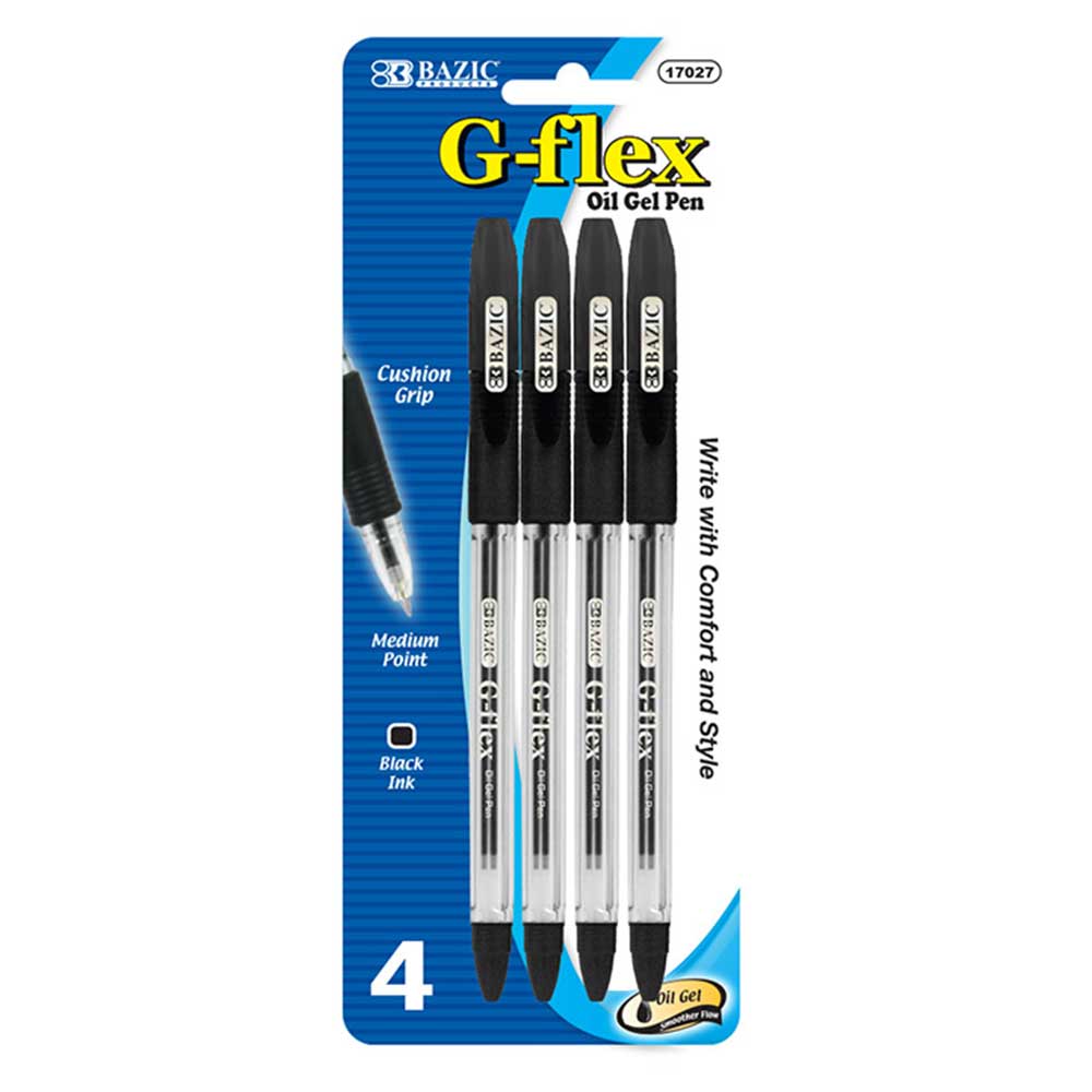 Black Color G-Flex Oil-Gel Ink Pen, Soft Barrel Grip | 4 Ct