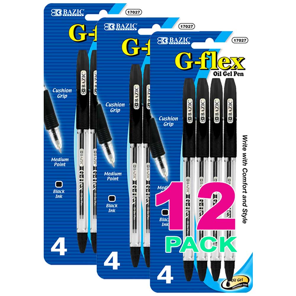 Black Color G-Flex Oil-Gel Ink Pen, Soft Barrel Grip | 4 Ct