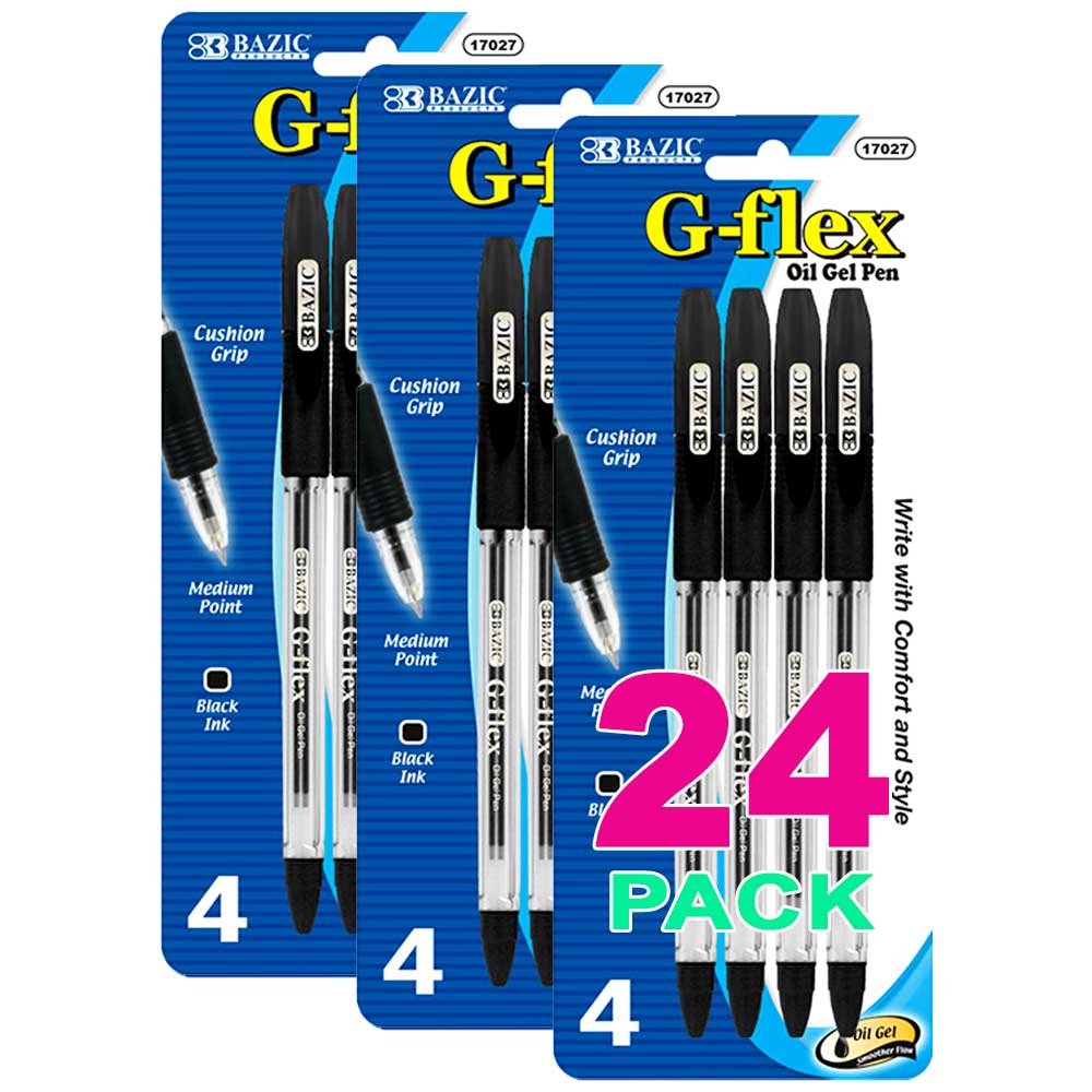 Black Color G-Flex Oil-Gel Ink Pen, Soft Barrel Grip | 4 Ct