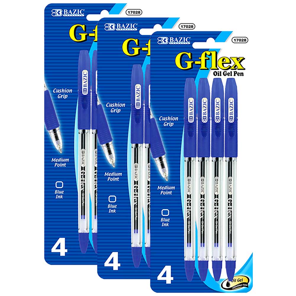 Blue Color G-Flex Oil-Gel Ink Pen, Soft Barrel Grip | 4 Ct