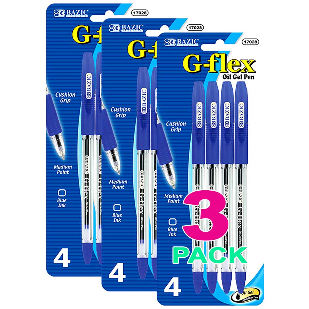 Blue Color G-Flex Oil-Gel Ink Pen, Soft Barrel Grip | 4 Ct