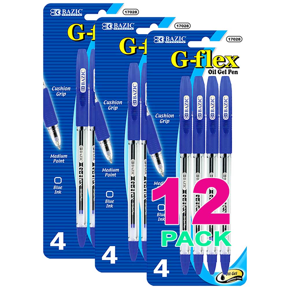 Blue Color G-Flex Oil-Gel Ink Pen, Soft Barrel Grip | 4 Ct