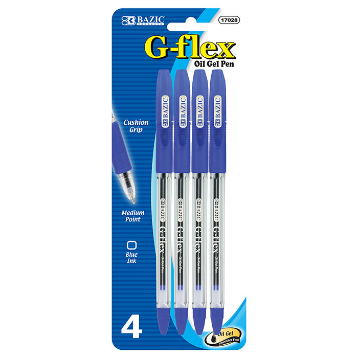 Blue Color G-Flex Oil-Gel Ink Pen, Soft Barrel Grip | 4 Ct