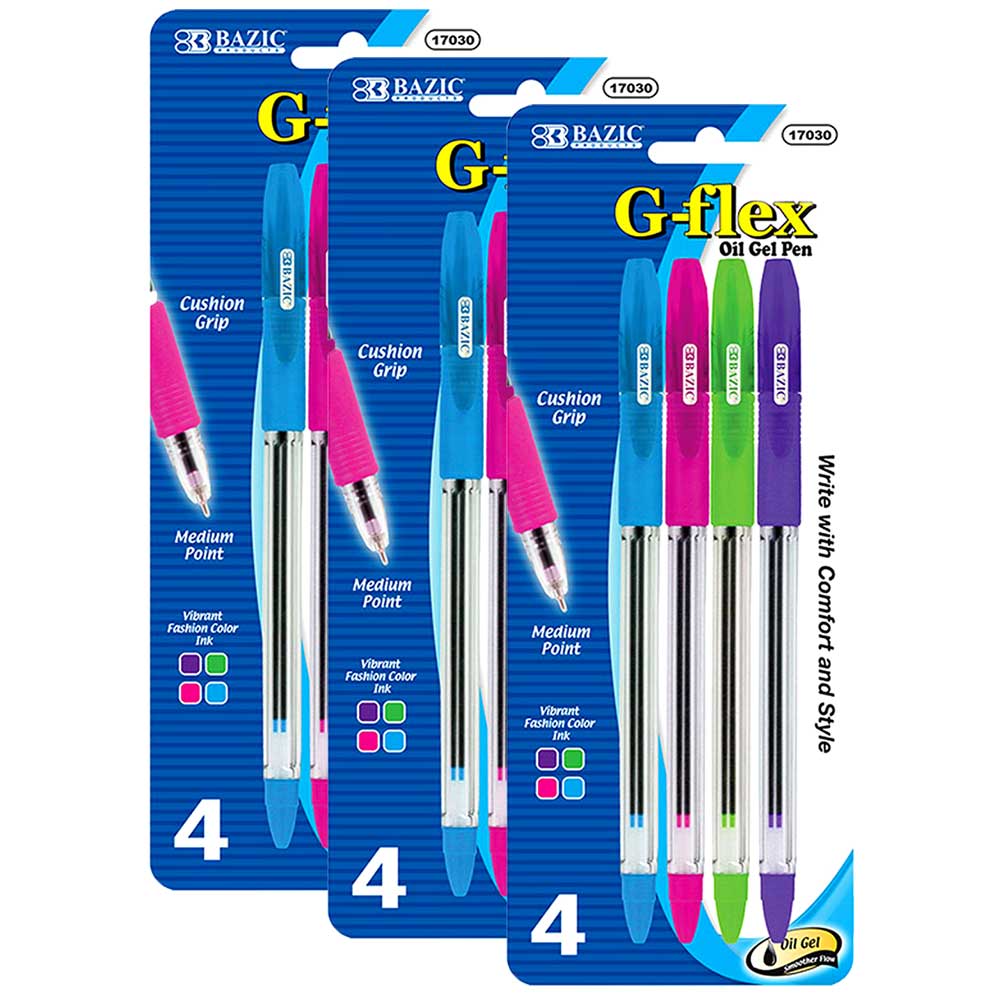 4  Bright Color G-Flex Oil-Gel Ink Pen, Soft Barrel Grip, Assorted Colors | 4 Ct