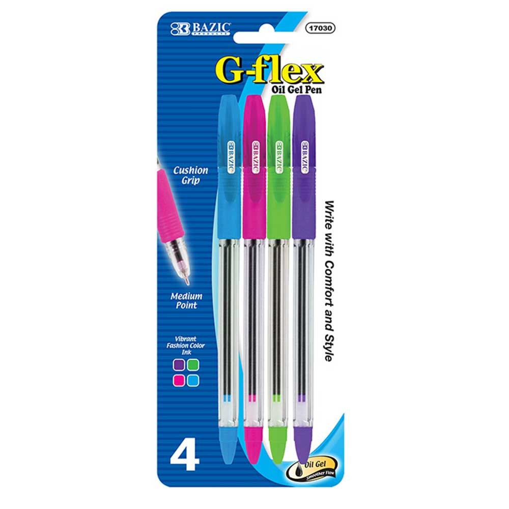 4  Bright Color G-Flex Oil-Gel Ink Pen, Soft Barrel Grip, Assorted Colors | 4 Ct