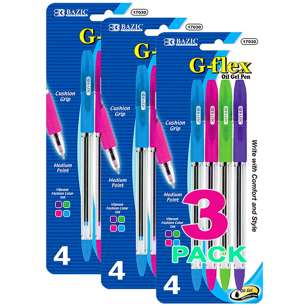 4  Bright Color G-Flex Oil-Gel Ink Pen, Soft Barrel Grip, Assorted Colors | 4 Ct