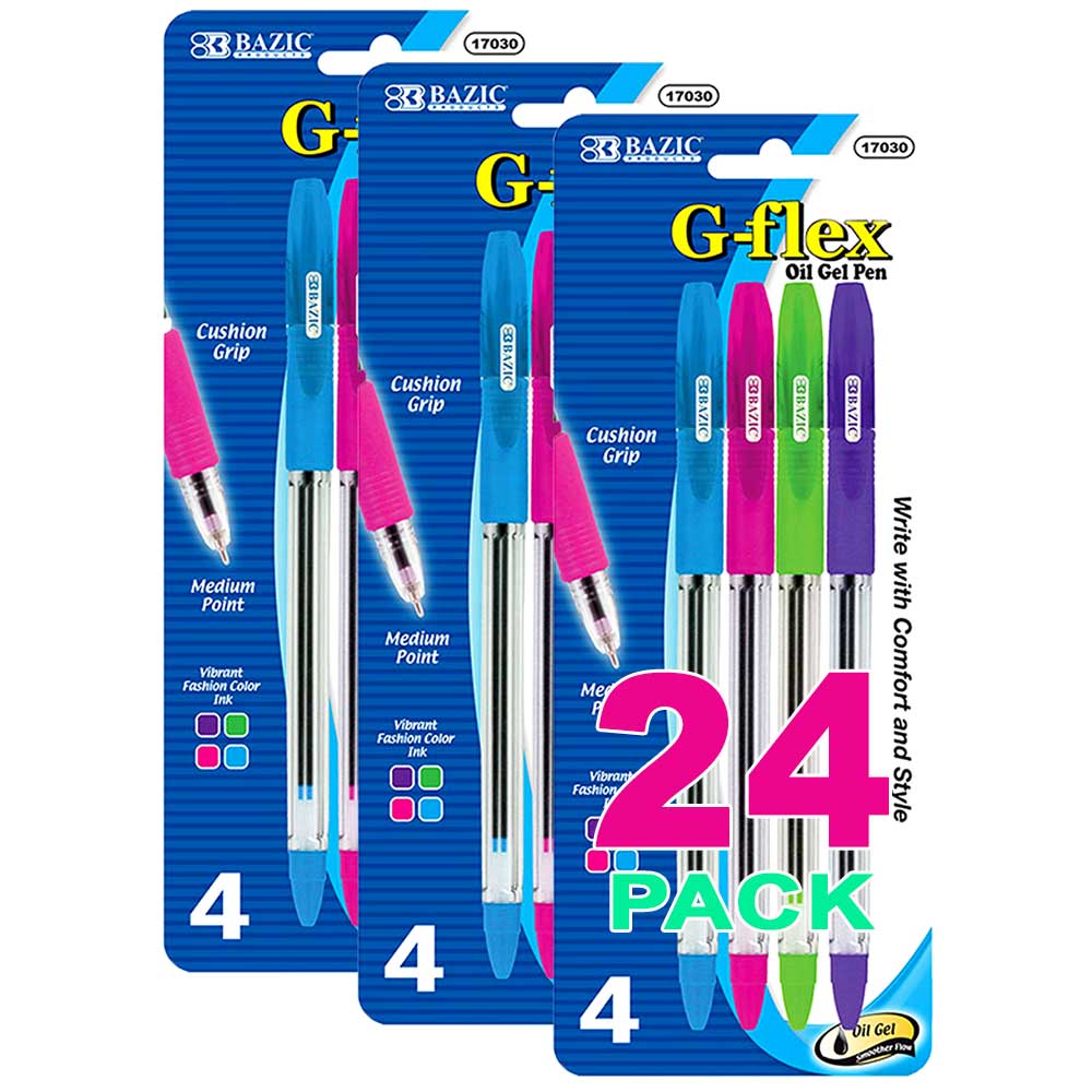 4  Bright Color G-Flex Oil-Gel Ink Pen, Soft Barrel Grip, Assorted Colors | 4 Ct