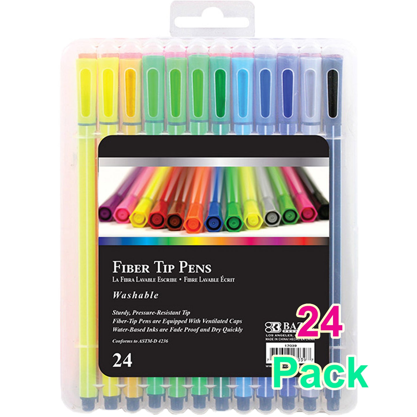 24 Color Washable Fiber Tip Pen Marker (24/Pack)