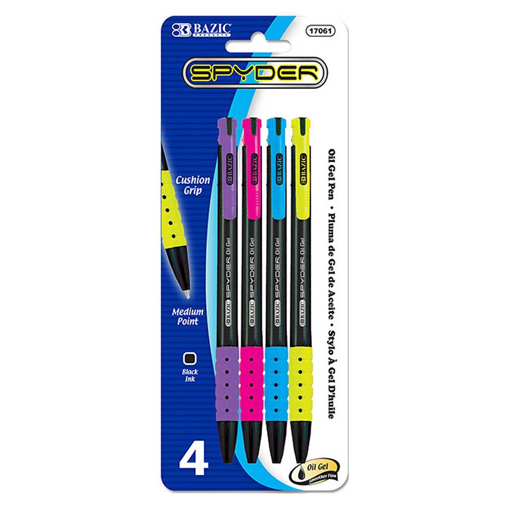 Pens, Spyder Oil-Gel Ink Black Retractable Pen, Soft Barrel Grip, Stick Ballpoint Pens Medium Point | 5 Ct