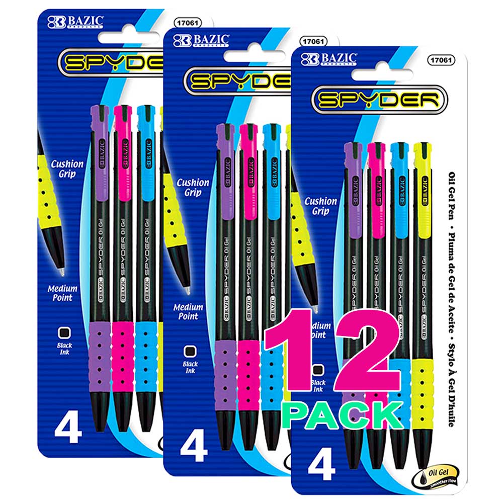 Pens, Spyder Oil-Gel Ink Black Retractable Pen, Soft Barrel Grip, Stick Ballpoint Pens Medium Point | 5 Ct