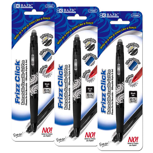 Frizz Black Erasable Gel Pen Retractable with Grip