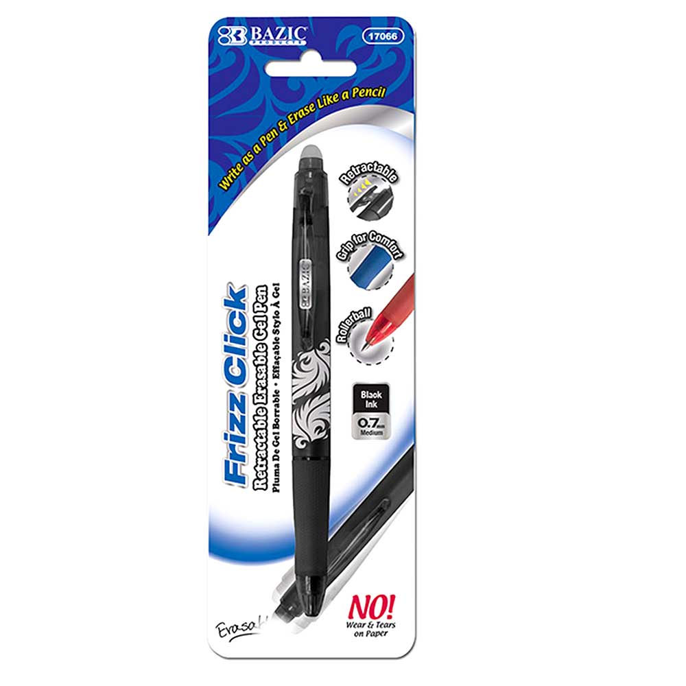 Frizz Black Erasable Gel Pen Retractable with Grip