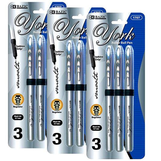 York Rollerball Pen 0.7mm, Grip Cushion, Black | 3 Ct